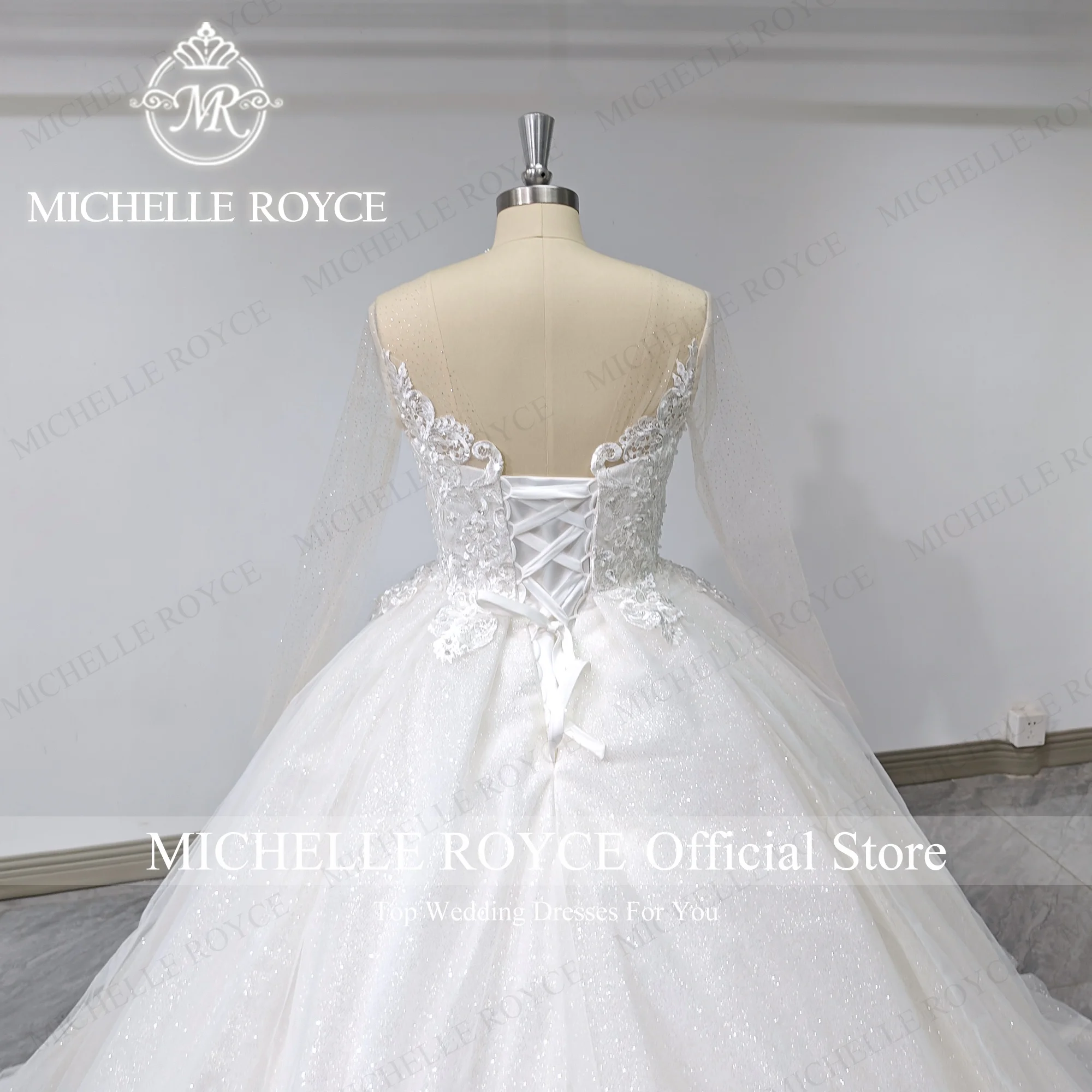 Michelle Royce gaun pernikahan mewah gaun pesta foto asli berkilau berpayet applique gaun pengantin gaun pengantin Vestidos De Novia