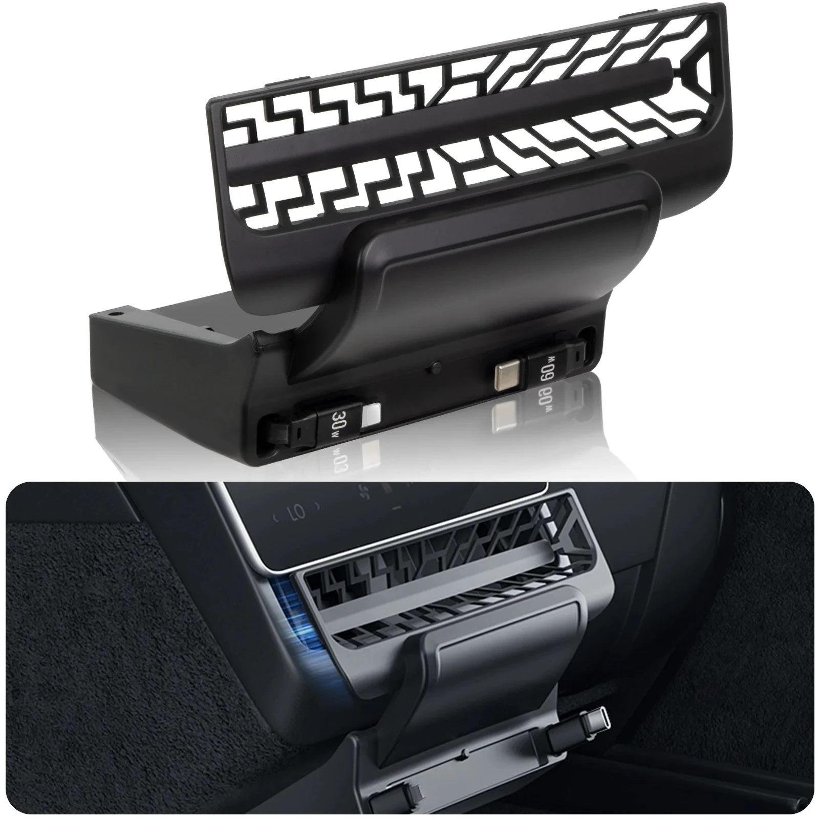 Upgraded For Tesla Model Y Juniper 2025 Back Air Vent Cover with USB Hub Charger for Model 3 Highland 2024 2025 Apple Type-C