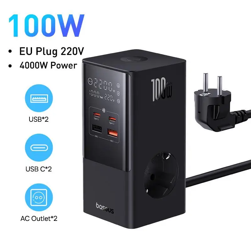 Top 100W Fast USB Charger 6 in 1 Power Strip Desktop Charging Station 1200J Surge Protector For MacBook iPhone 16 15 Samsung