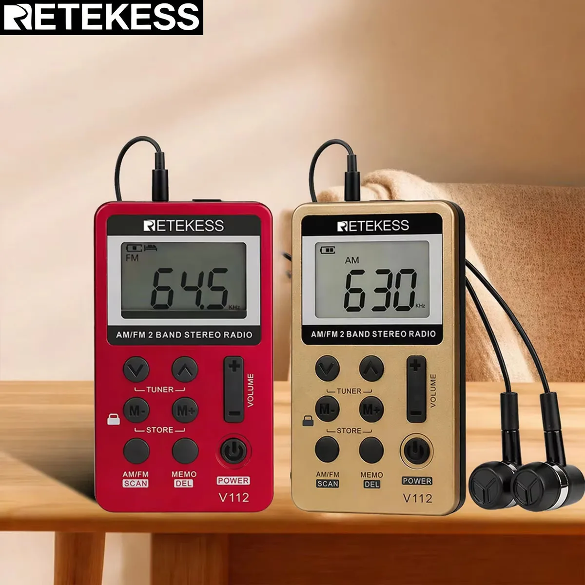 Retekess V112 Radio Mini Pocket Radio Receiver Portable Radios AM FM Rechargeble Sleep Time Earphone For Walkman Go Hiking