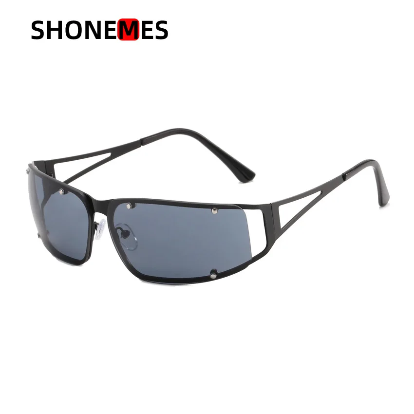 Shonemes Y2K Gafas de sol elegantes huecas para exteriores UV400 tonos plata negro marrón para mujer