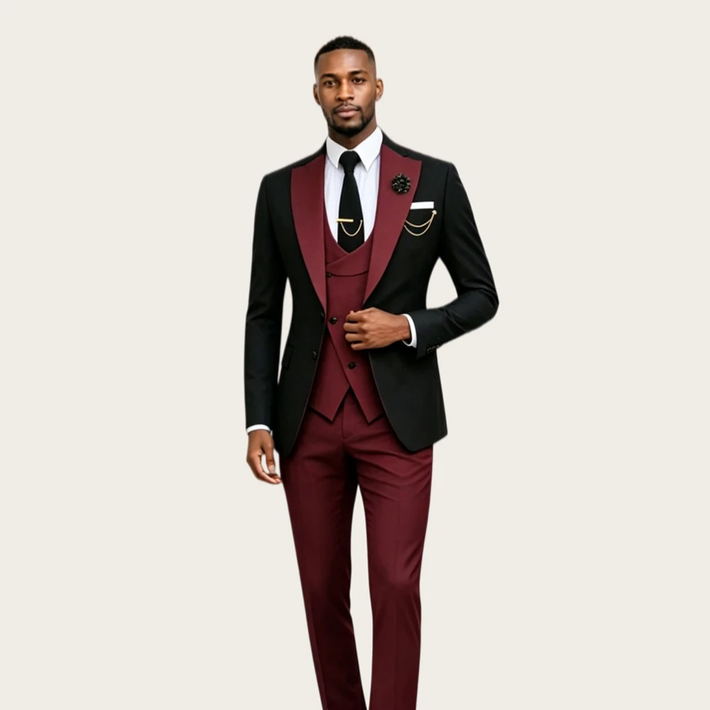 Africa Wedding Men Suits Peaked Lapel Single Breasted 3Pcs Groom Prom Slim Fit Tuxedo High Quality Party Blazer Customized