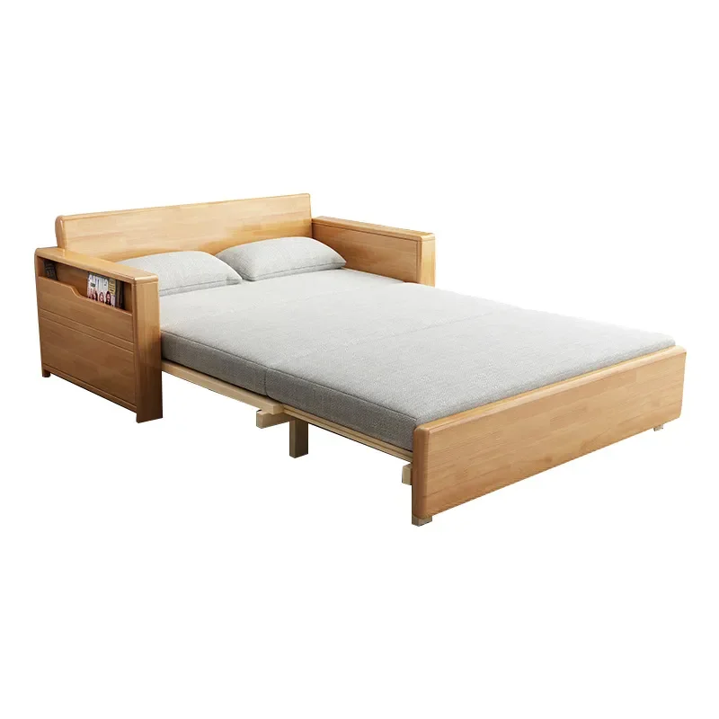Solid Wood Folding Sofa Bed Convertible Sleeper Couch Removable Washable Cover Space Saving Furniture for Small Apartment