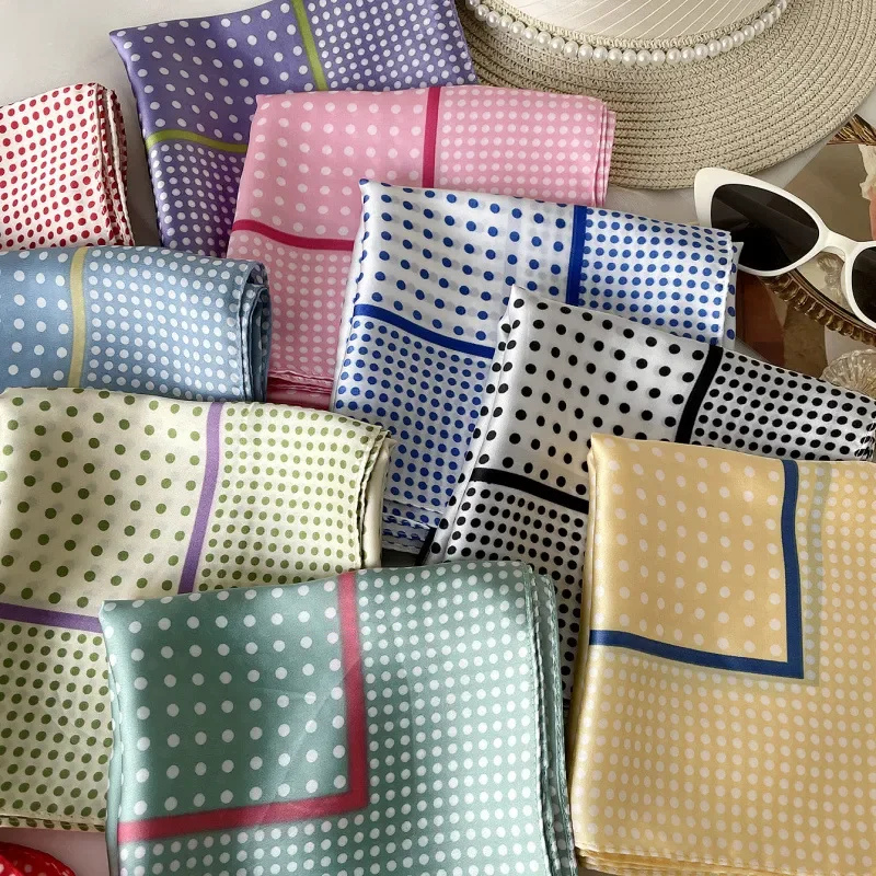 2026 Summer Fashion Hot Girl Tube Top Silk Scarf Polka Dot Square Scarf High Sense Korean Style Atmosphere Headscarf