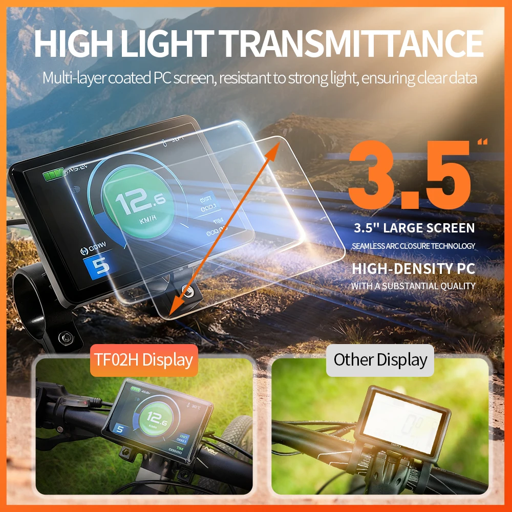 شاشة TFT للدراجة الكهربائية KunTeng TF02H بوظيفة USB | 24V/36V/48V | موصل Julet SM مقاوم للماء 5 دبابيس | قطعة غيار لمتحكم KT