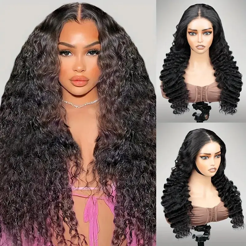 Rosabeauty 250 Density Deep Wave For Women 13x4 Lace Front Human Hair Wig 5X5 Preplucked Glueless Closure Curly Wig 40 Inches