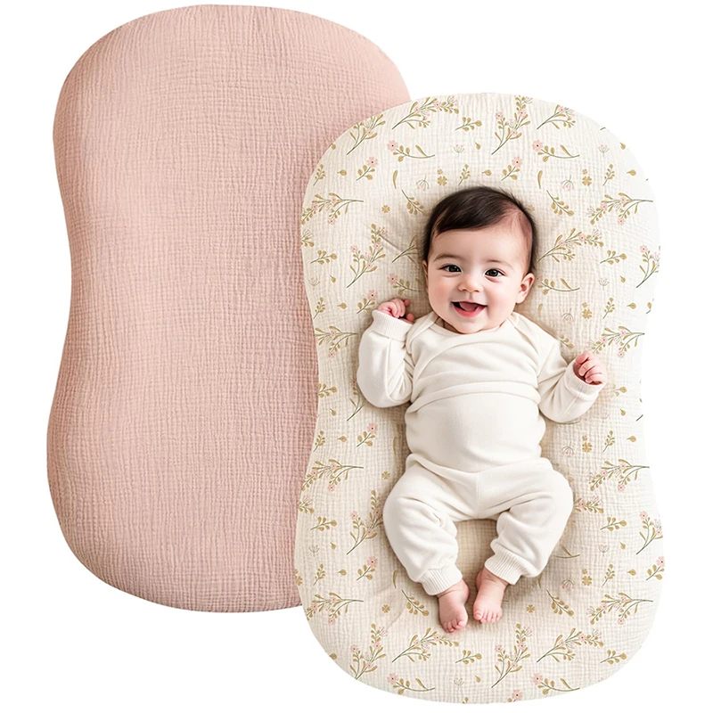 2PCS Baby Lounger Cover Muslin Cotton Newborn Baby Nest Slipcover Soft and Breathable Lounger Cover for Infant Girls Boys