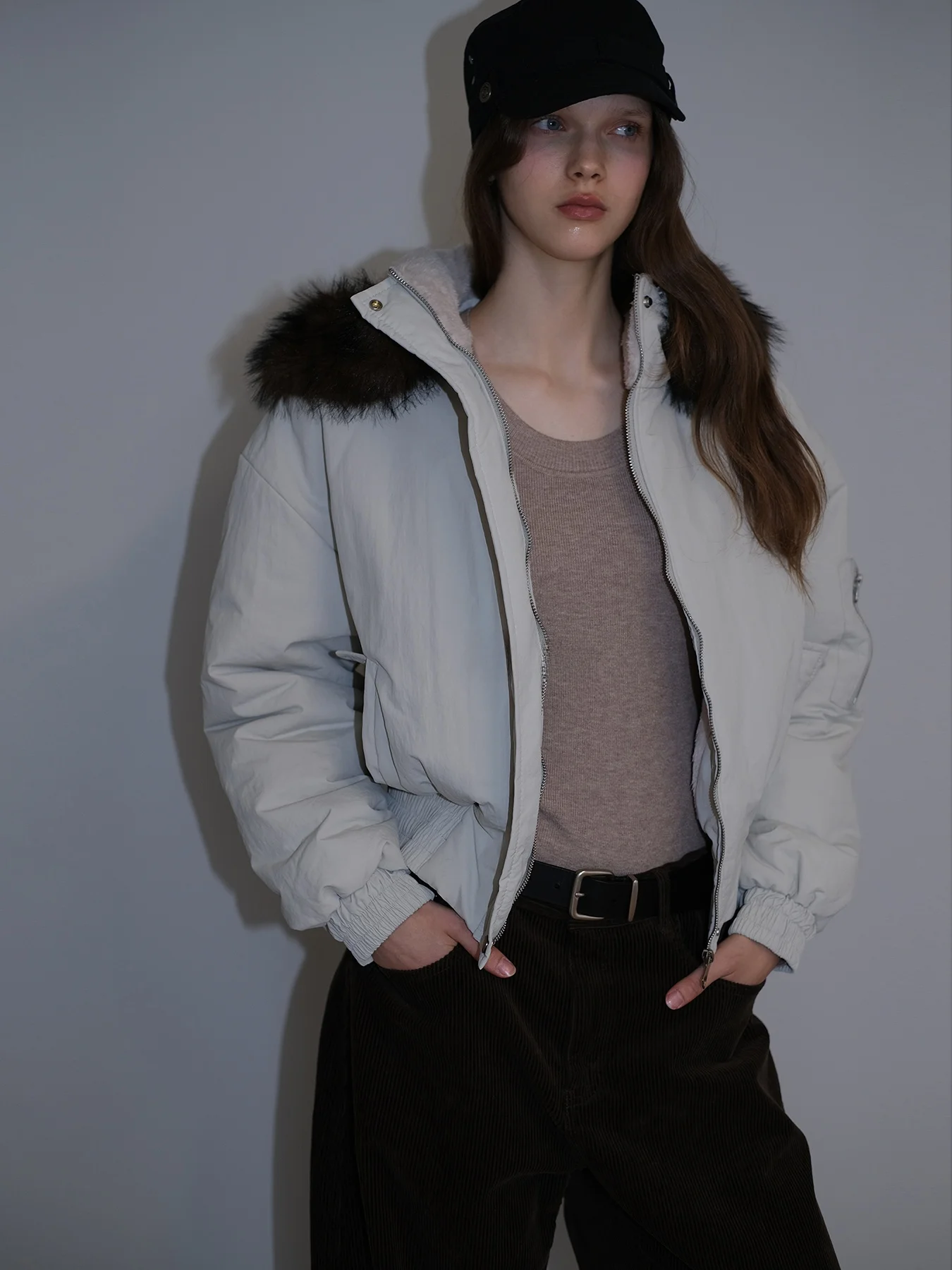 

Thiened ort Cotton Jaet with Fur Collar Commute Sle Long Sve Zipper Closure Color Women's Winter Coat