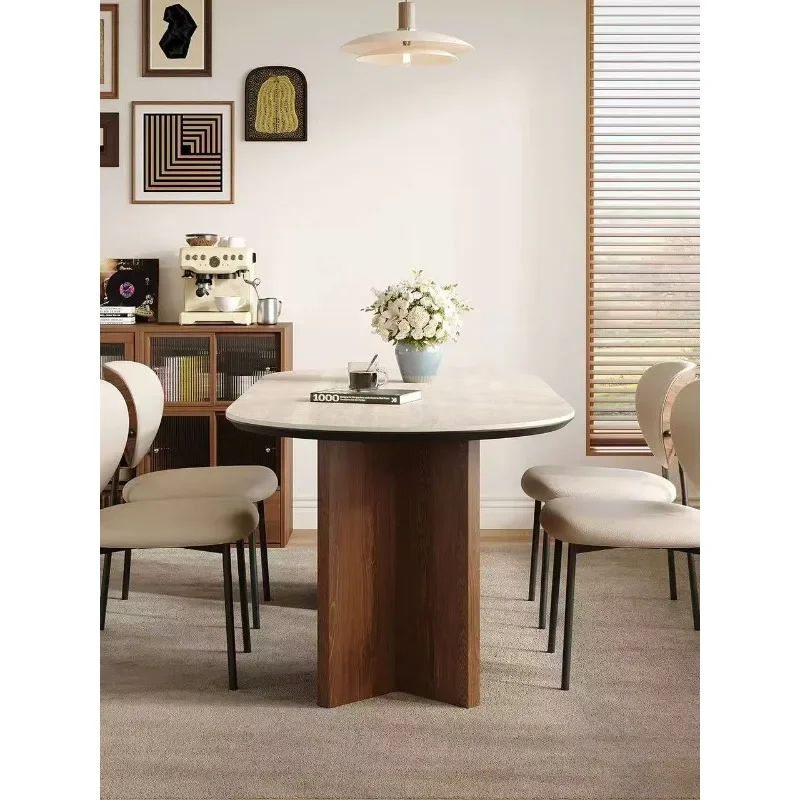 Solid wood rock slab dining table in antique small apartment rectangular household walnut modern simplicity
