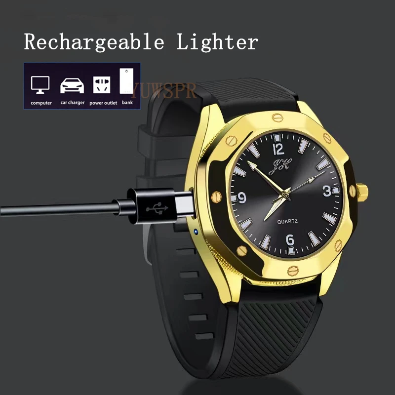 Men Watch with Cigarette Lighter Creative Flameless USB Charging Watches Fashion Quartz Wristwatches Clock Gift for Men ZH381