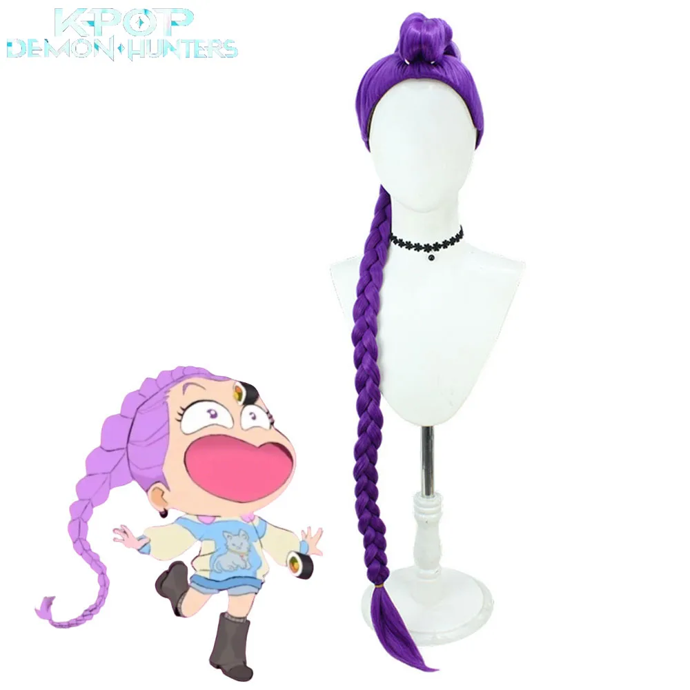 

KPop Demon Hunters Rumi Mira Zoey Cosplay Wig Long Purple Braided Red Black Hair Halloween Party Romantic Cool Props