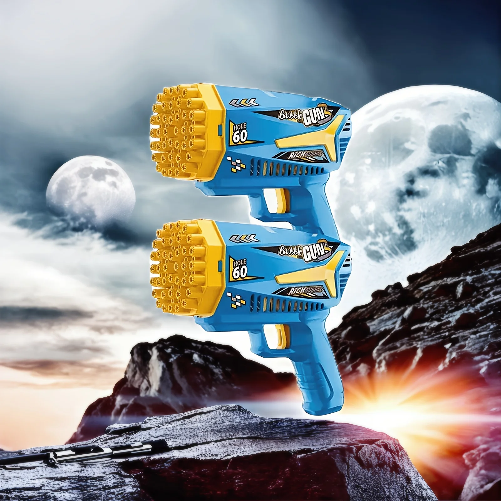 Amerikanische beliebte 60-Loch-Doppelpistole Kinder Seifenblasenmaschine Spielzeug Wasserpistole, Sommer Outdoor Spielzeug Seifenblasenmaschine, bestes Outdoor-Gam