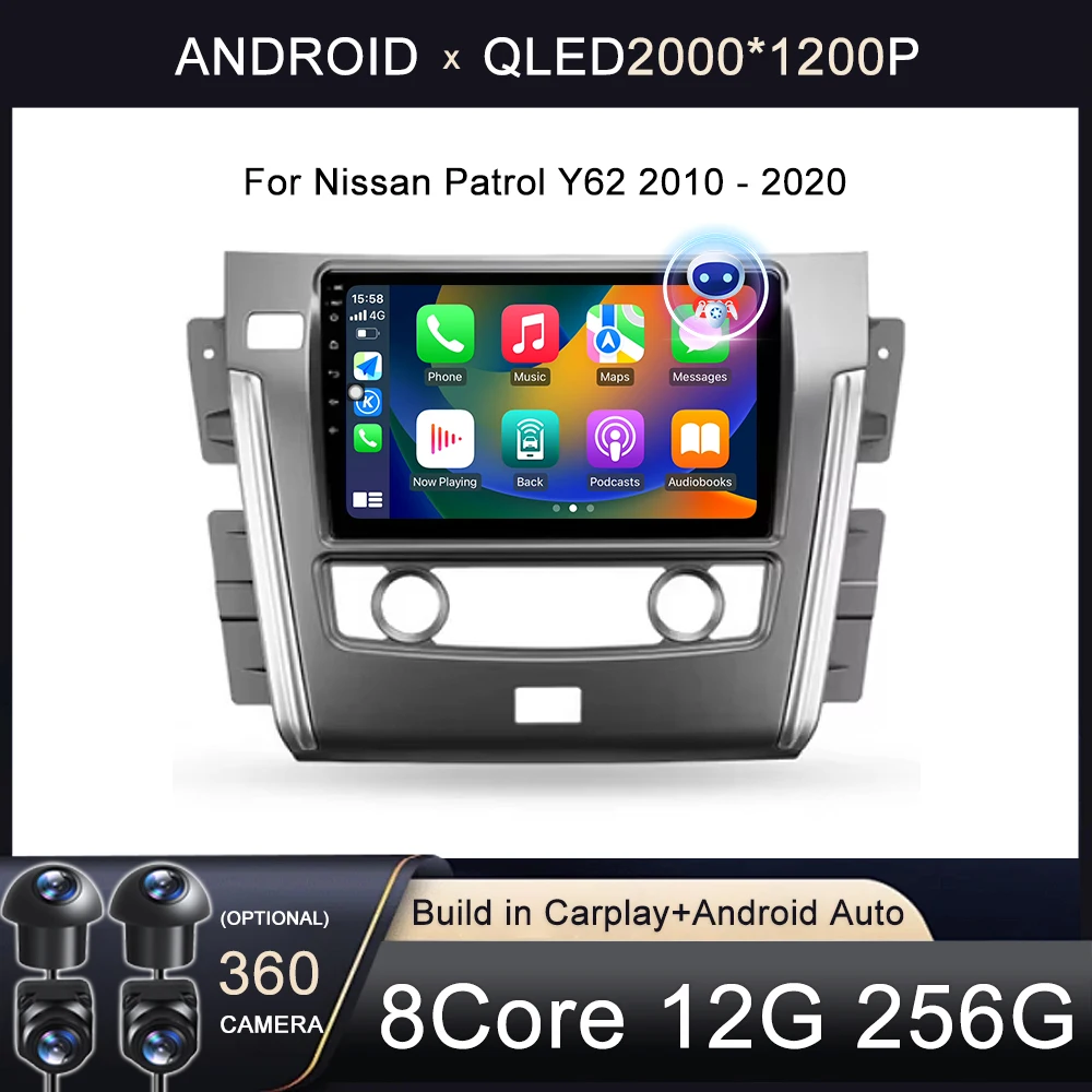 Android Auto Car Radio For Nissan Patrol Y62 2010 - 2020 Multimedia Stereo Video Player Navigation GPS Carplay 4G WIFI DSP BT