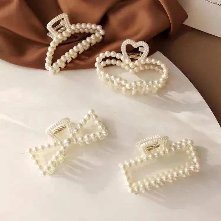 Elegante Pérola Geometria Hair Grab para Meninas, Bonito e Elegante Grampo de Cabelo, Colher de Cabeça Traseira, Pan Hair Accessories