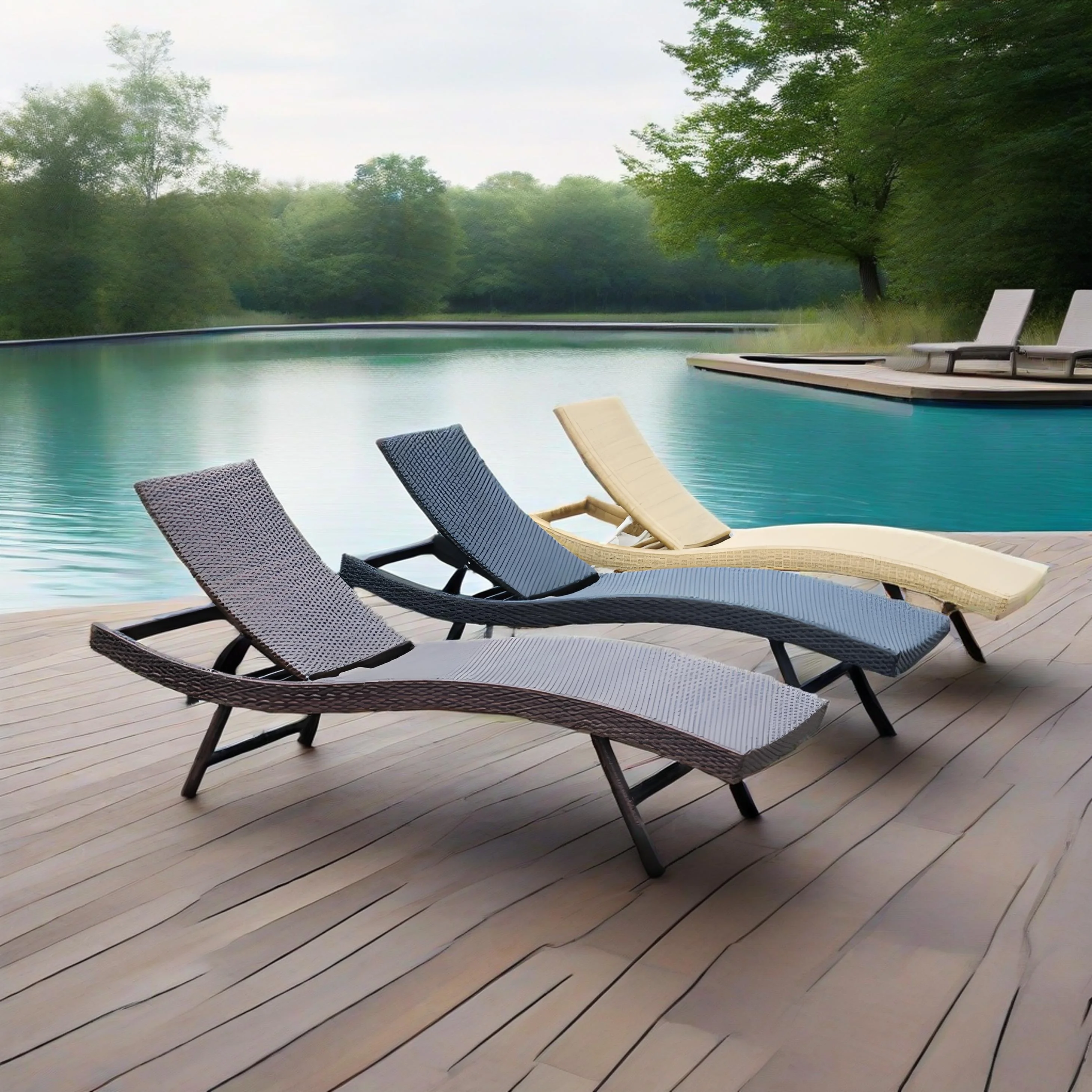 Luxury Area Waterproof Quick-drying Day Bed Folding Leg Outdoor Wicker Lounge Chair Garden Hotel Reclining Chaise Lounger