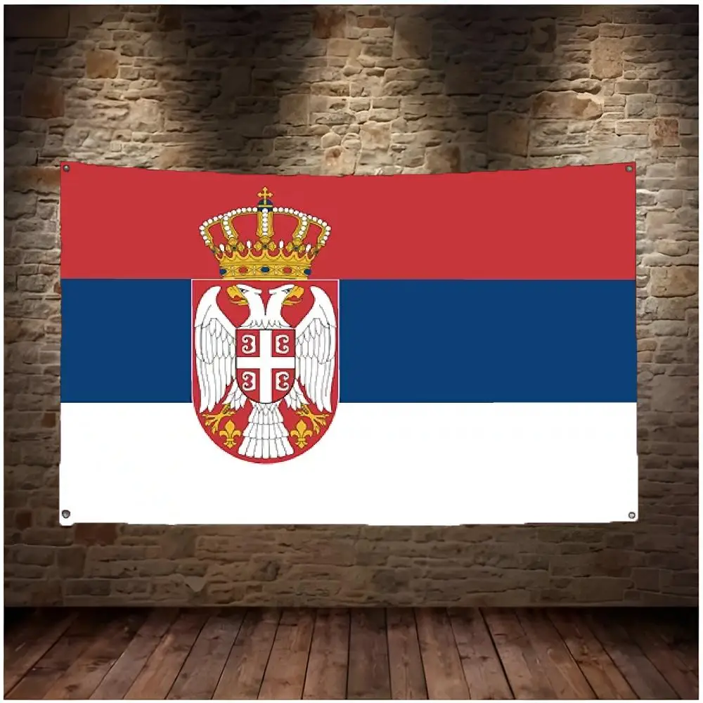 Serbia Flags Daily four ring borderless design indoor outdoor decor easy hang install