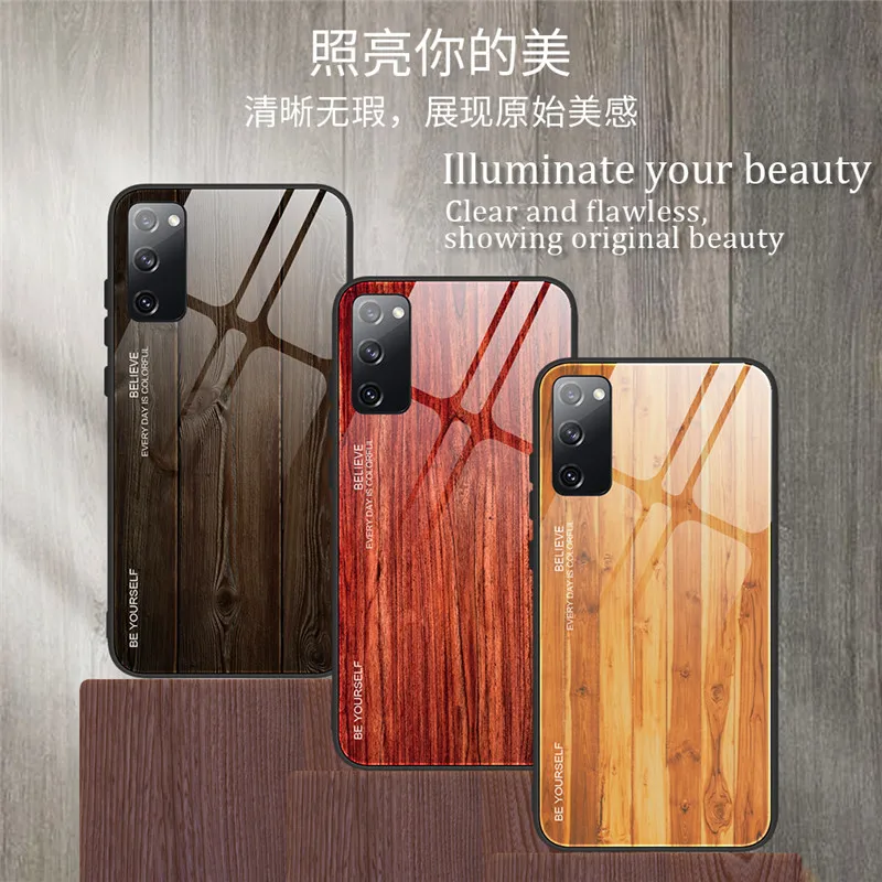 

For Samsung S20 FE S20FE G780F Case Wood Grain Tempered Glass Hard Cover Phone Case for Samsung Galaxy S20 FE S20FE 5G G781B