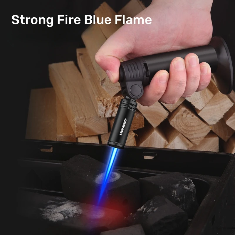 Honest Elbow Metal Direct  Inflatable Lighter Windproof Blue Flame Cigar Lighter Foldable Nozzle Small Welding Gun Outdoor Tool