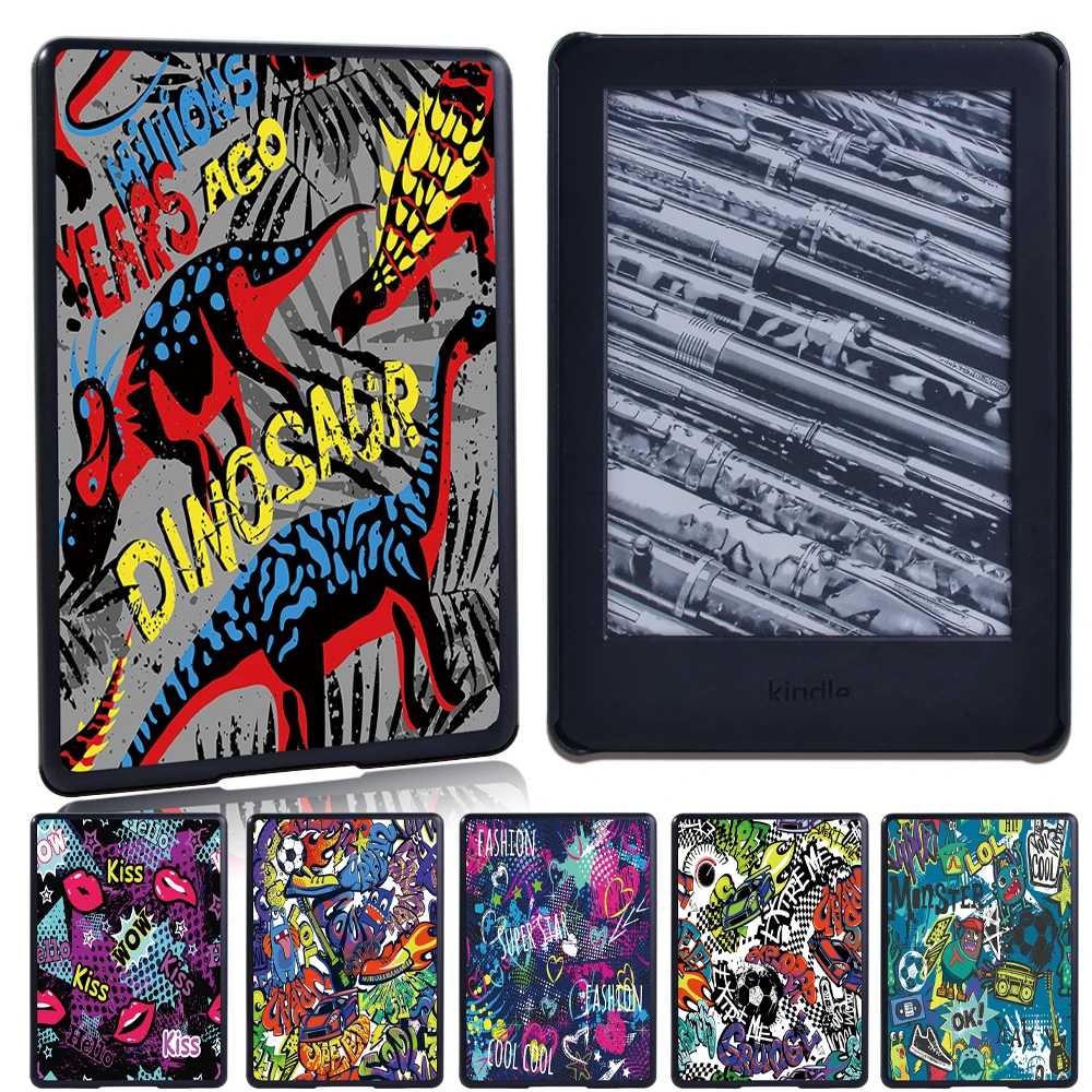 For Kindle(10th/8th Gen)/Paperwhite 1/2/3/4 Fashion Graffiti Series Slim Shockproof Tablet Case 6 Inch + Free Stylus