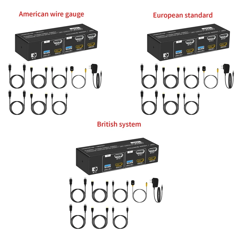 8K 60Hz DP/-Compatible KVM Switch USB 3.0 2 Monitors 2 Computers KVM Switch For Mouse Keyboad Monitor Durable EU Plug