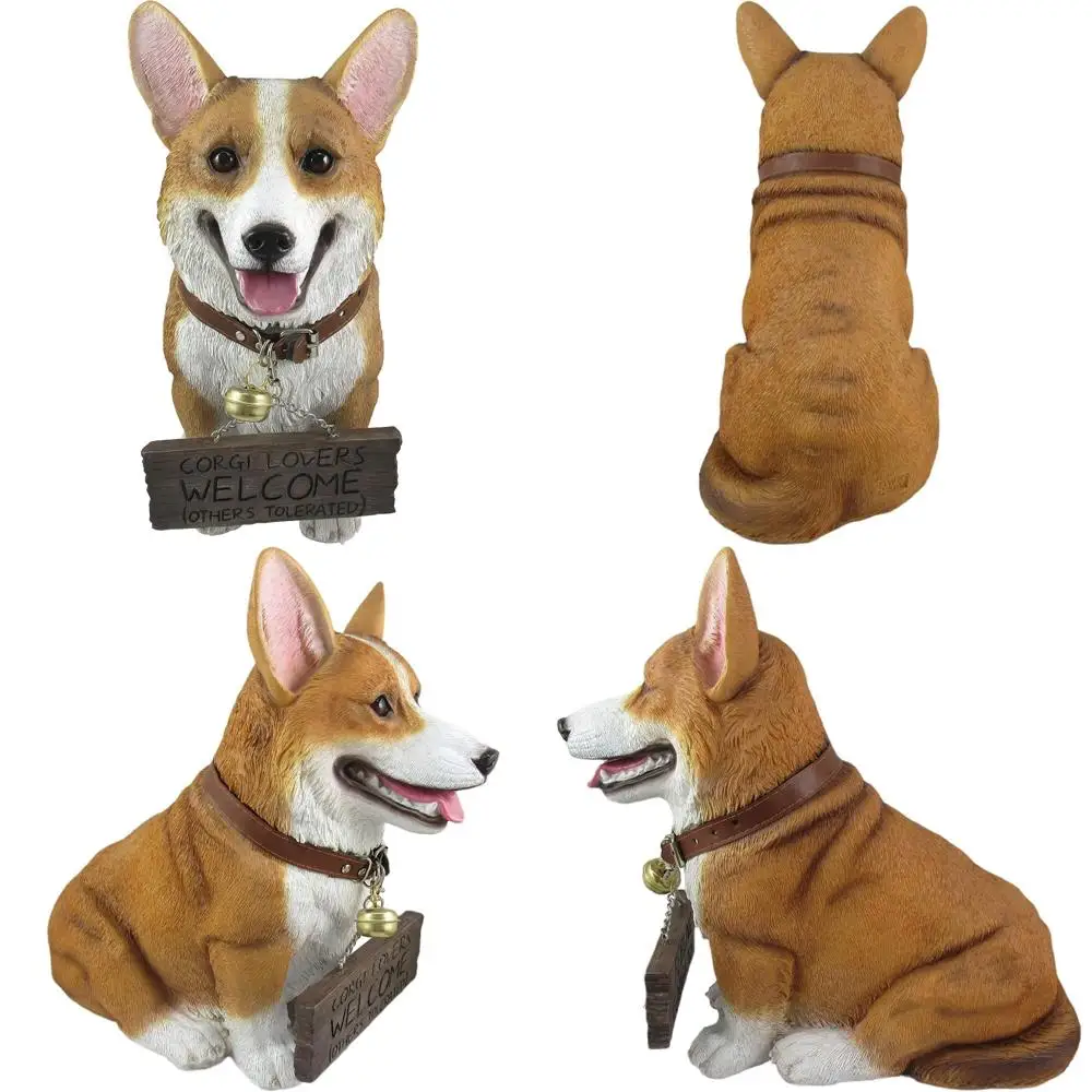 تمثال كورجي ويلش أنيق 11.5 - تمثال كلب واقعي مع علامة قابلة للعكس، مناسب لتزيين الحيوانات الأليفة الداخلية والخارجية،