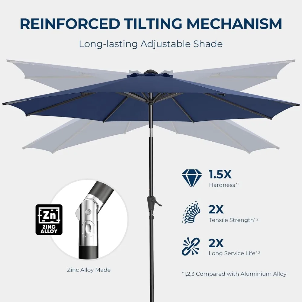 Открытый Зонт для внутреннего дворика, зонт для бассейна, 9 футов, UPF50 + УФ-защита с нажимной кнопкой наклона, кривошипом и 8 прочными ребрами