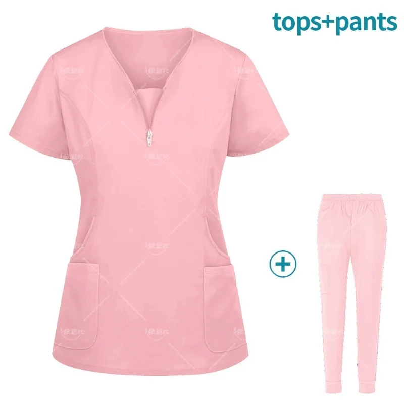 Medical Nurse Beauty Salon Workwear Clinical Scrubs Top + Pant Spa Doctor Nursing Tunic Suit Surgical Uniforms Woman Scrub Set