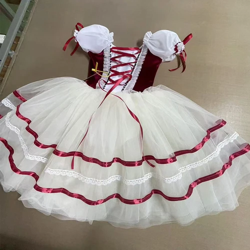 Imagen 2 del producto Adultos mujeres niñas vestido largo de bailarina niños niño Giselle actuación traje de baile de cisne rojo romántico tutú falda de Ballet ropa