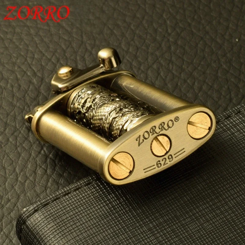 ZORROBrassArm Ignition Windproof Cotton oil Lighter Embossed Dragon Pillar High end Gift Lighters Smoking Accessories Collection