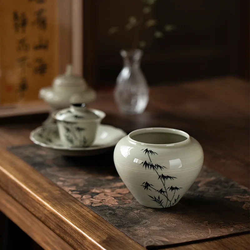 

Ceramic Plant Ash Hand-painted Round Mellow Water Building Household Vintage Tea Residue Jar Ceramic Tea Washer Kung Fu Tea Set