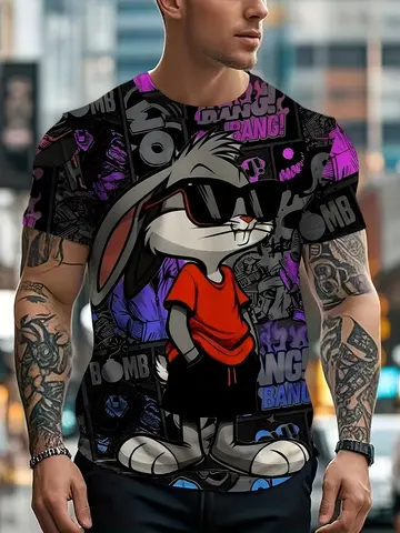 T-shirt med tecknad Bugs Bunny-tryck för män och kvinnor, sommar, rolig kanin, kortärmad, casual, unisex, herr, o-ringad, topp, t-shirts 8 best sales Bugs Bunny T-shirt - №2