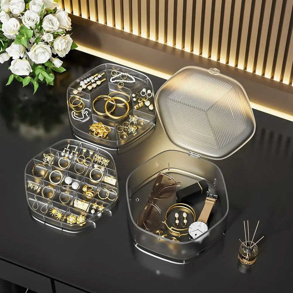صندوق مجوهرات بلاستيكي مكون من 3 طبقات شفاف ذو سعة كبيرة وحلقات وأساور وصناديق منظم مجوهرات مقاوم للغبار للمنزل