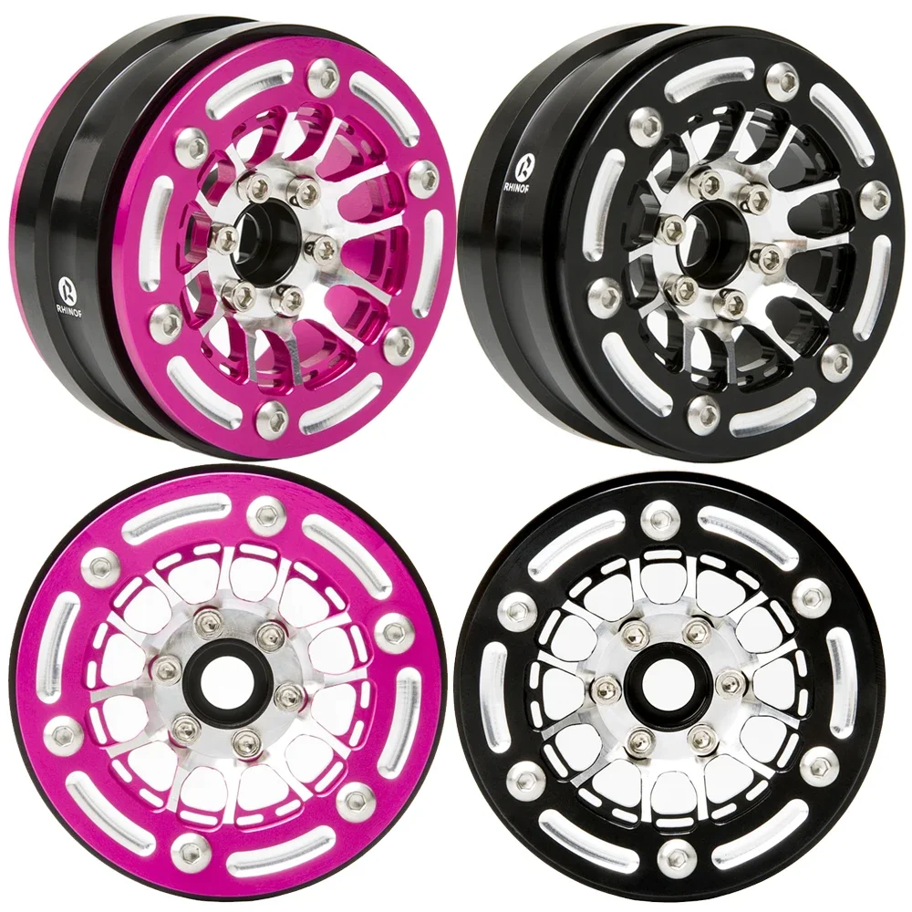 

RhinoRC for Axial SCX10 TRX4 Wheel Rims 1.9 Inches 4PCS Black Pink Aluminum Beadlock Rims for RC Crawler