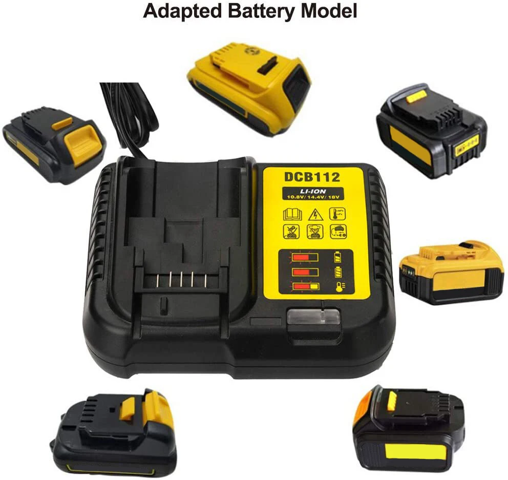 DCB112 Battery Charger for Dewalt 10.8V 14.4V 18V DCB180 DCB120 DCB127 DCB200 DCB206 DCB205 DCB201 DCB203 EU/US/UK/AU Plug