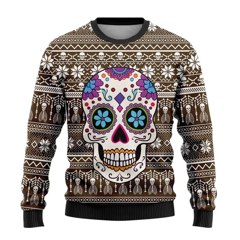 

Unisex Skull Christmas Skeleton Print Crew Neck Pullover Sweatshirt Halloween Casual Streetwear Autumn Fashion
