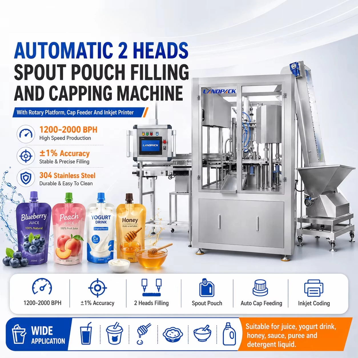 Automatic Liquid Fruit Juice Squeeze Spout Bag Pouch Packing Filling Capping Machine