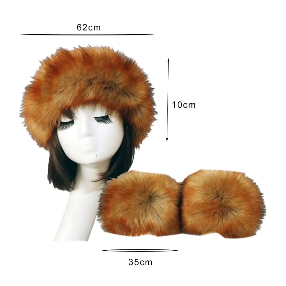 Winter Hat Cuffs Set Washable Head Winter Hat Cuffs Set Fluffy Protect Wrist Women Hat Cuffs Set for Outdoor