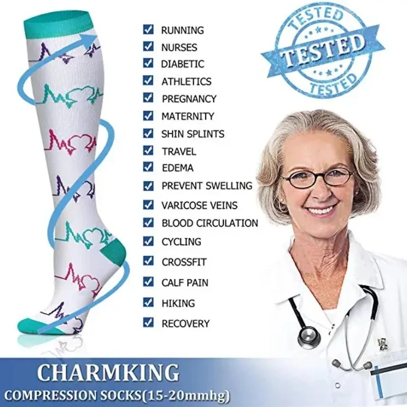 2 ペア/ロット男性女性圧縮ソックスストッキング弾性スポーツ美脚ランニングナースクライミングサイクリングヨガソックスジム