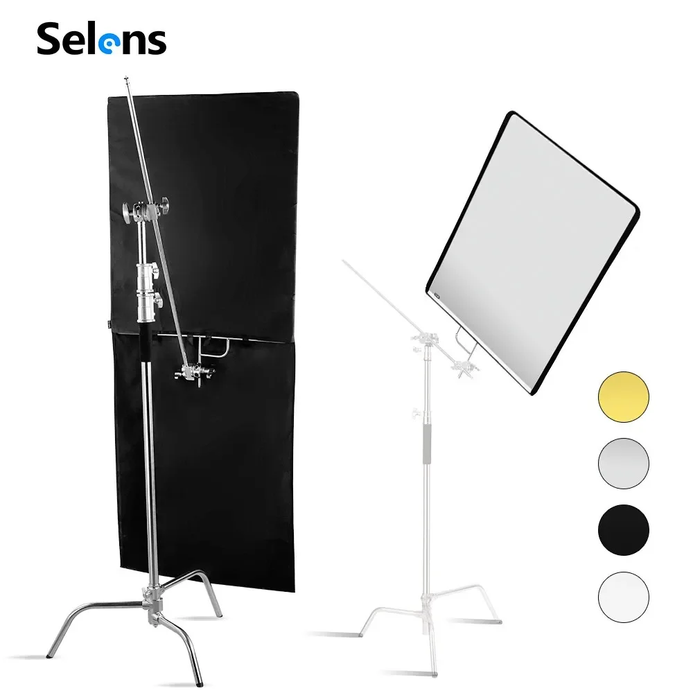 Selens Video Studio 75x90cm Stainless Steel Flag Panel Reflector Diffuser With 4 Colors Softlight Cloth For Fotografia Tripod