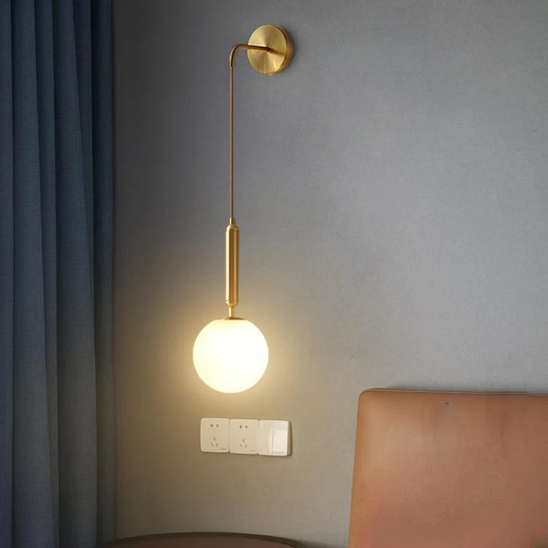 

Nordic wall lamp bedroom bedside lamp light luxury modern simple all copper creative minimalist living room lamp