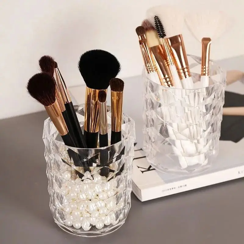 Diamond Pattern Makeup Brush Storage Barrel, Pen Holder, Brush, Tabletop Eyebrow Pencil Storage, Eye Shadow Brush Storage Box