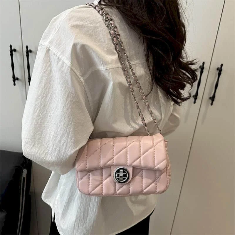 

Однотонные сумки через плечо для женщин, универсальные сумки в корейском стиле, эстетические женские модные квадратные сумки с цепочкой из искусственной кожи