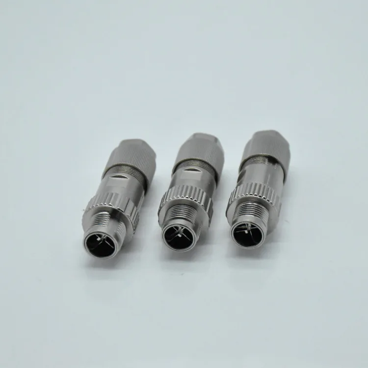 All metal connector M12-8 core male waterproof aviation plug M12 X coding with cold pressed pin connector