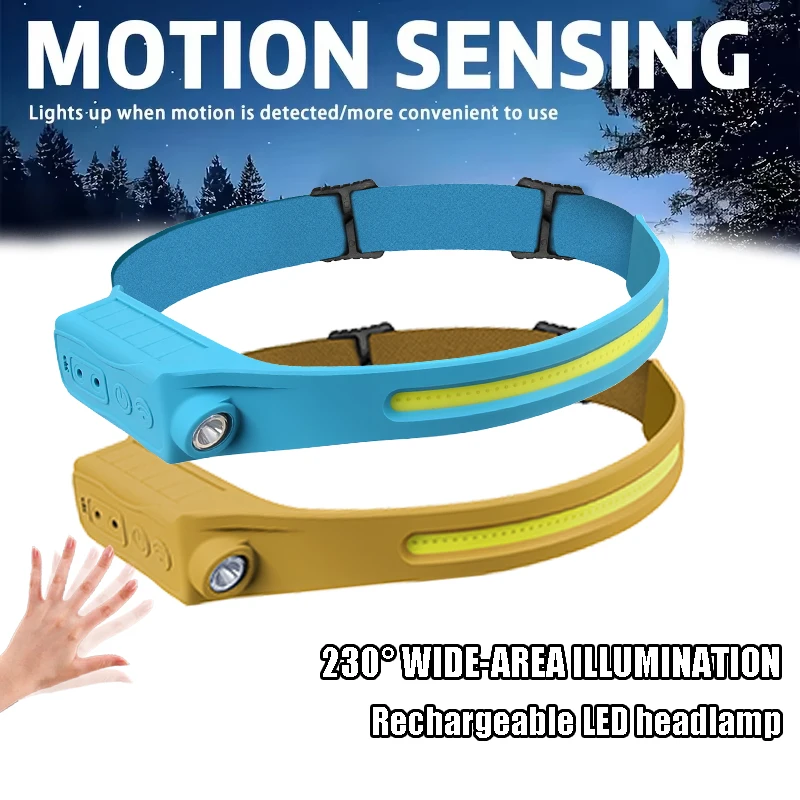 Powerful COB LED Sensor Headlamp USB Rechargeable Headlight Head Torch Work Light Head Flashlight for Fishing Lantern Camping