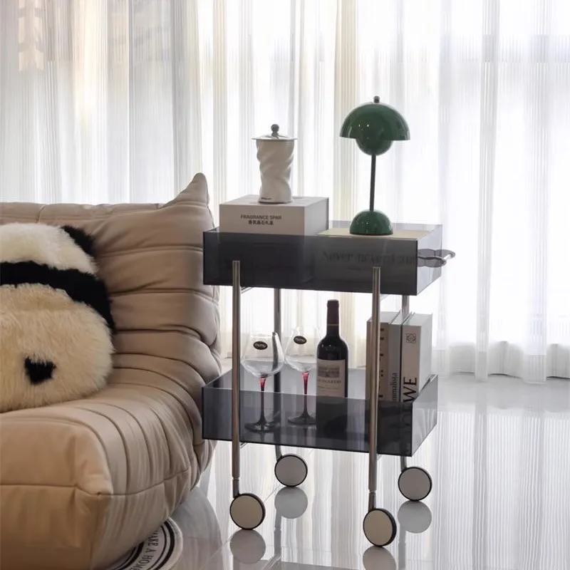 

​​Nordic Luxury Acrylic Coffee Table Double Layer Mobile Designer Storage Ins Aesthetic Salon Cart Commercial Furniture FYST