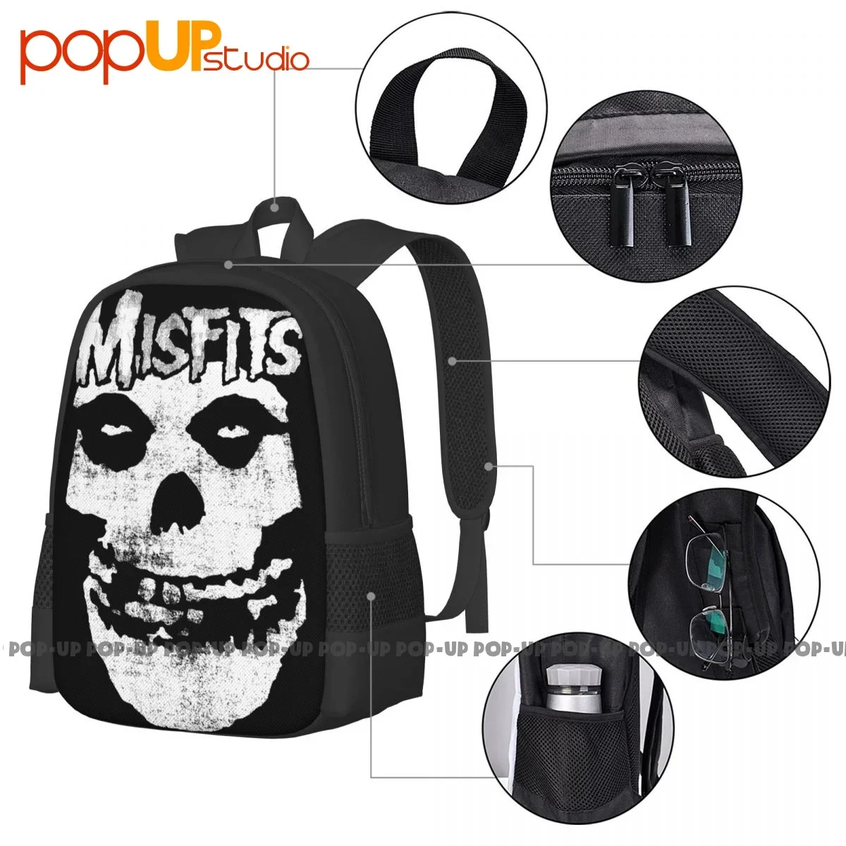 Tultex Misfits Distressed Skull Classic Backpack Large Capacity Travel Softback Sports Style Multi-function