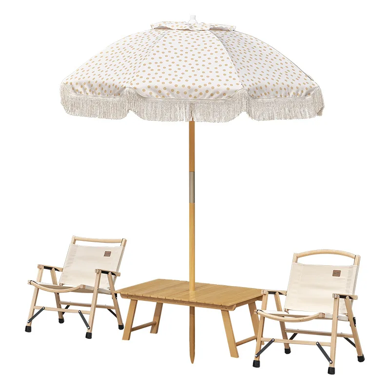 

Outdoor umbrella round polka dot beech beach umbrella leisure sunscreen portable folding table