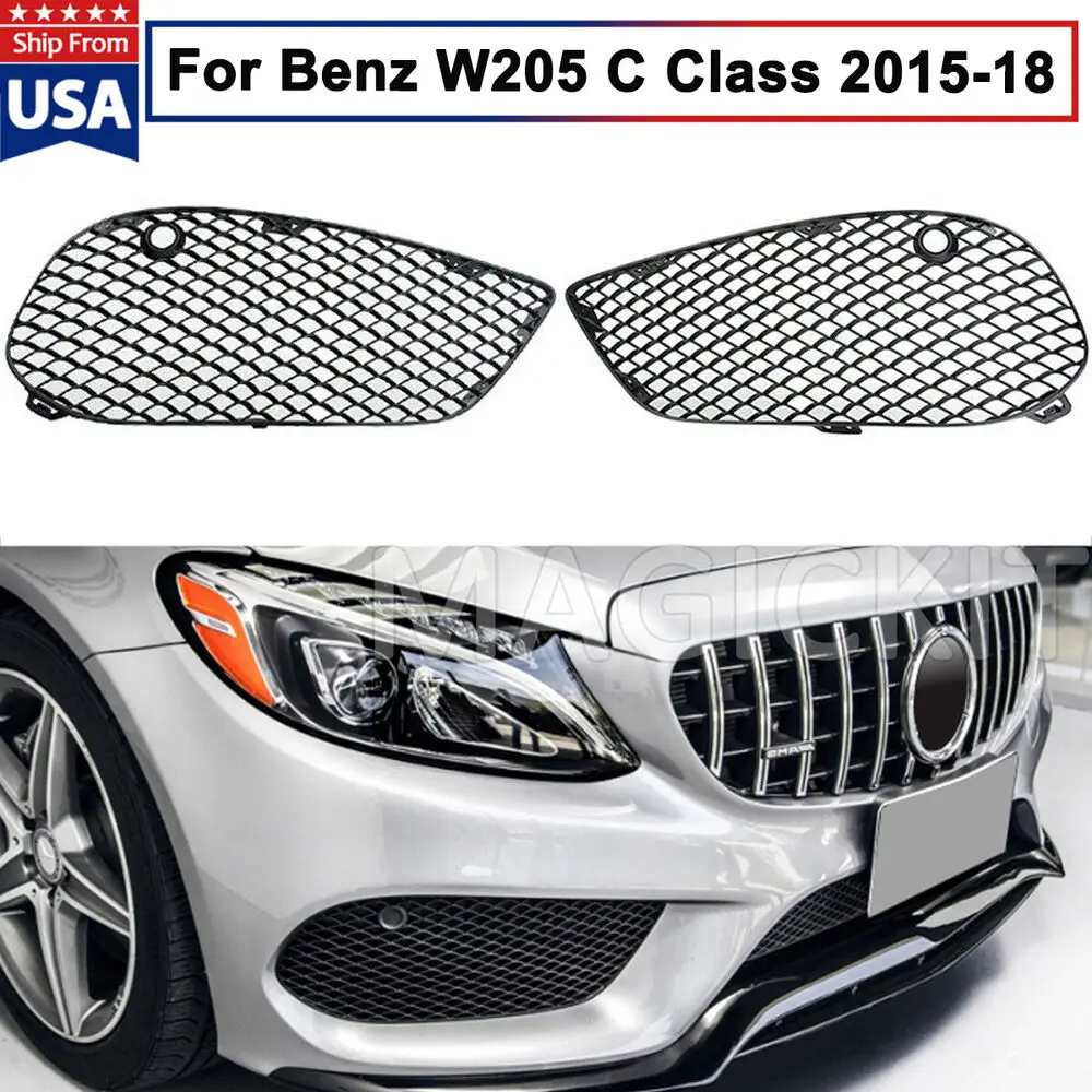 

2x Front Bumper Fog Lamp Fog Light Grille Cover Trim For Benz W205 C300 2015-16