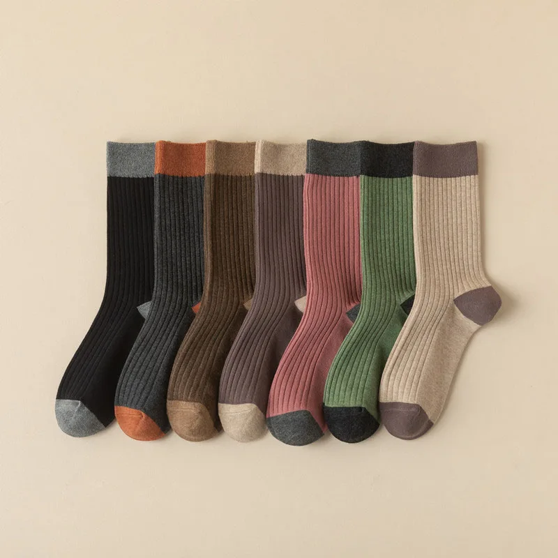 5 Pairs Spring And Autumn Women Solid Color Versatile Mid Tube Socks Japanese Academic Style Comfortable And Warm Striped Socks