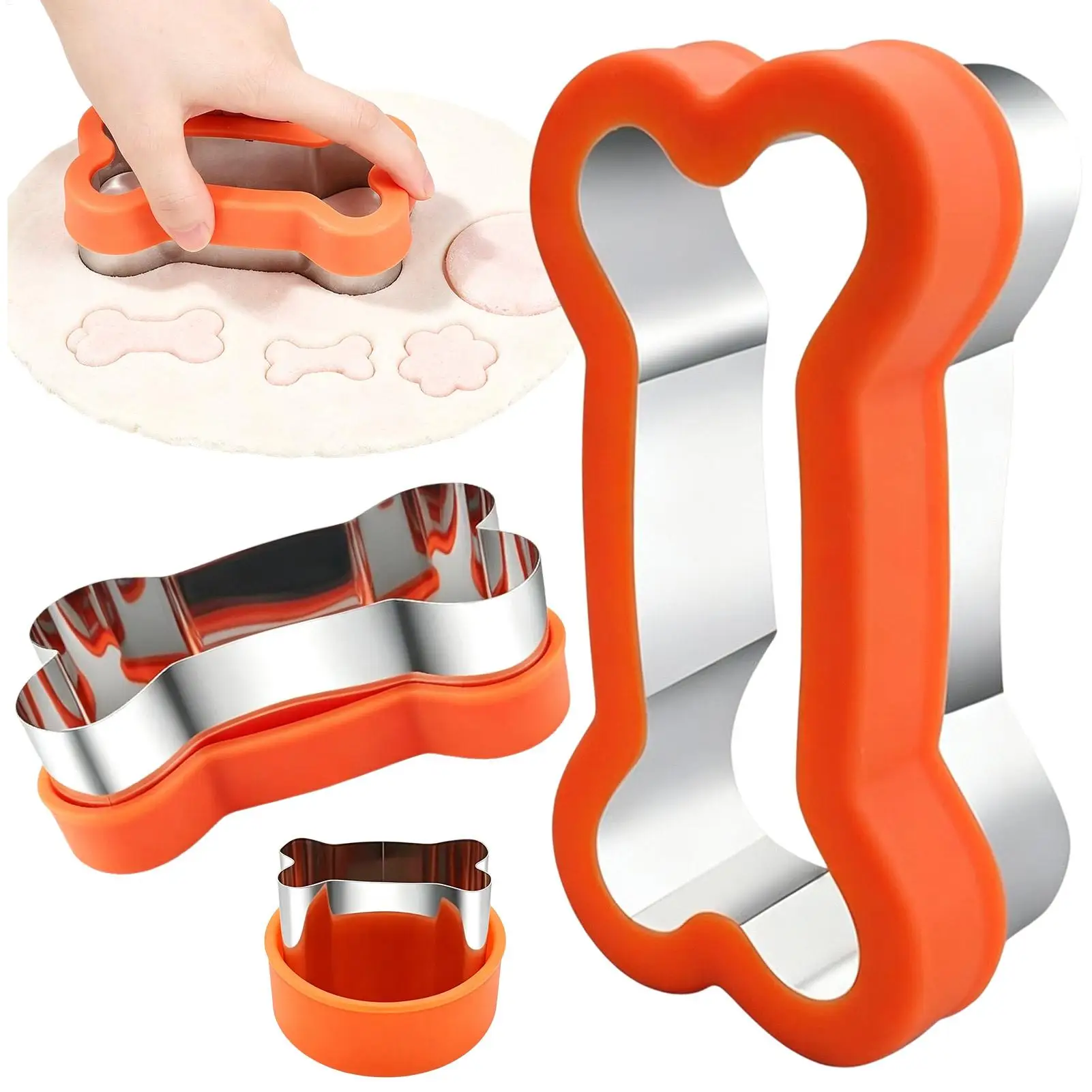 3Pcs Cookie Cutter Set Food Grade Stainless Steel Dog Bone Shaped Molds For Pet Cookie Fruit Veggie Home DIY Baking Tool